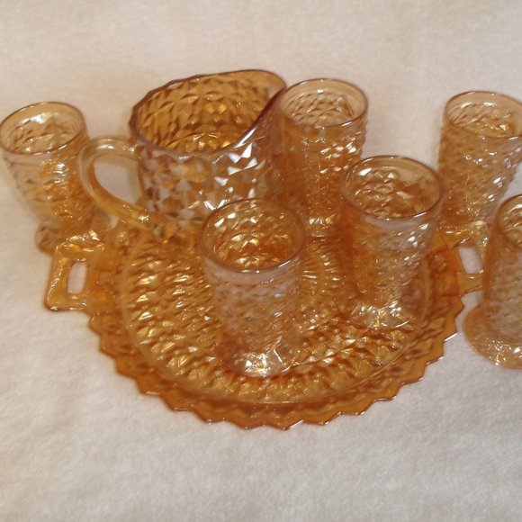 Indiana Glass Other - Indiana carnival glass marigold pitcher glasses